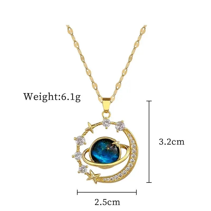 Size guide: planet and moon pendant measures 3.2 cm by 2.5 cm and weighs 6.1 g