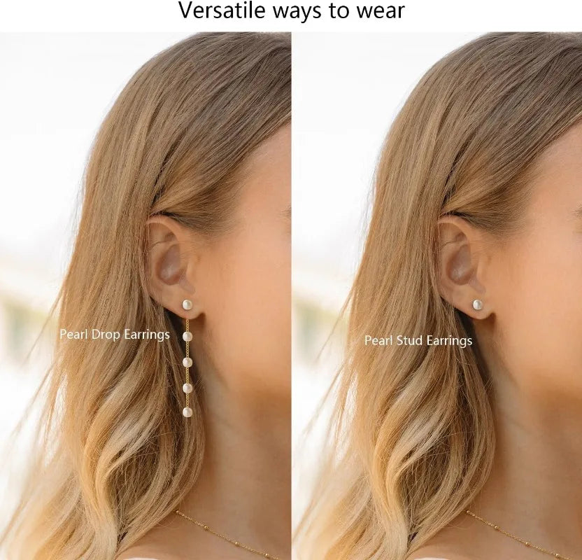 Two ways to wear the set: pearl drop earrings and pearl stud earrings